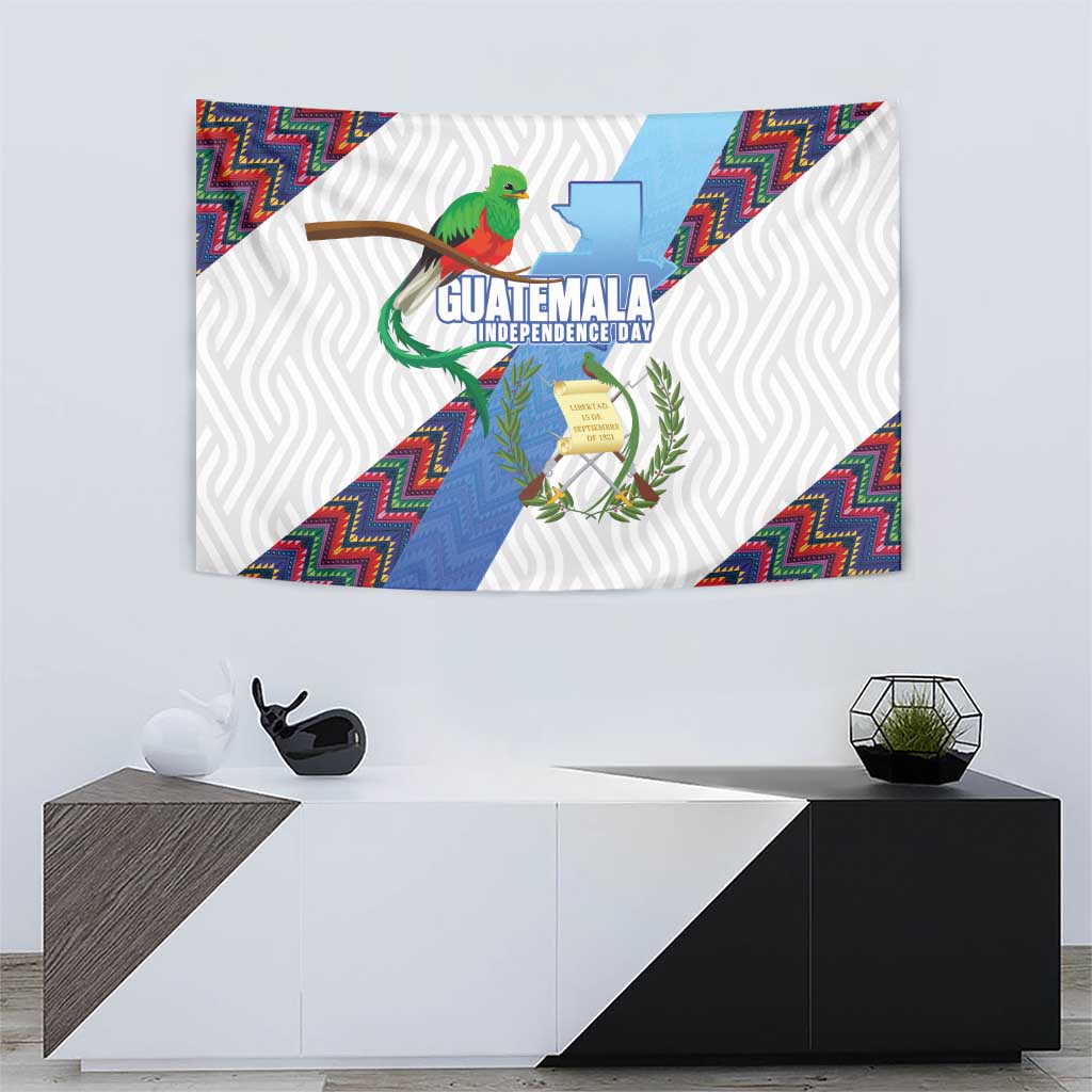 Guatemala Independence Day Tapestry Resplendent Quetzal with Coat of Arms and Maya Textiles - Wonder Print Shop