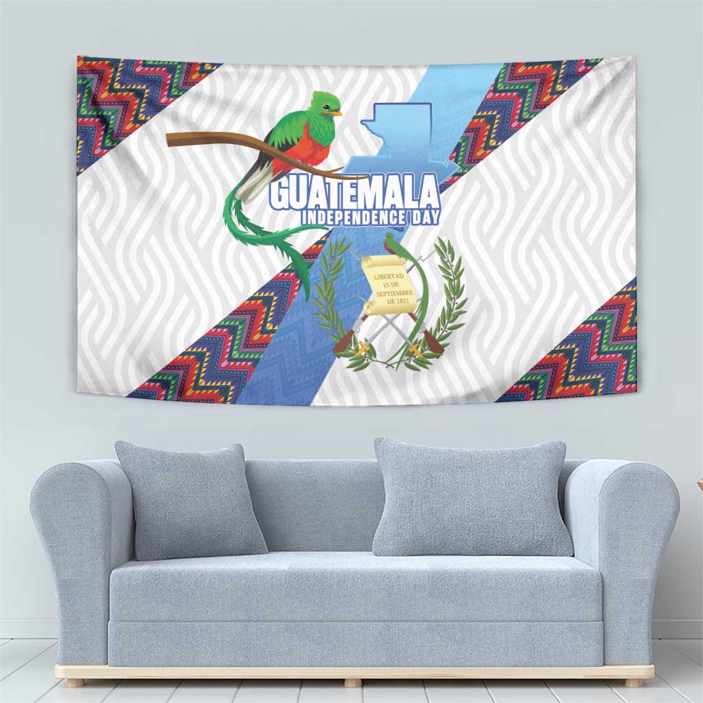 Guatemala Independence Day Tapestry Resplendent Quetzal with Coat of Arms and Maya Textiles - Wonder Print Shop