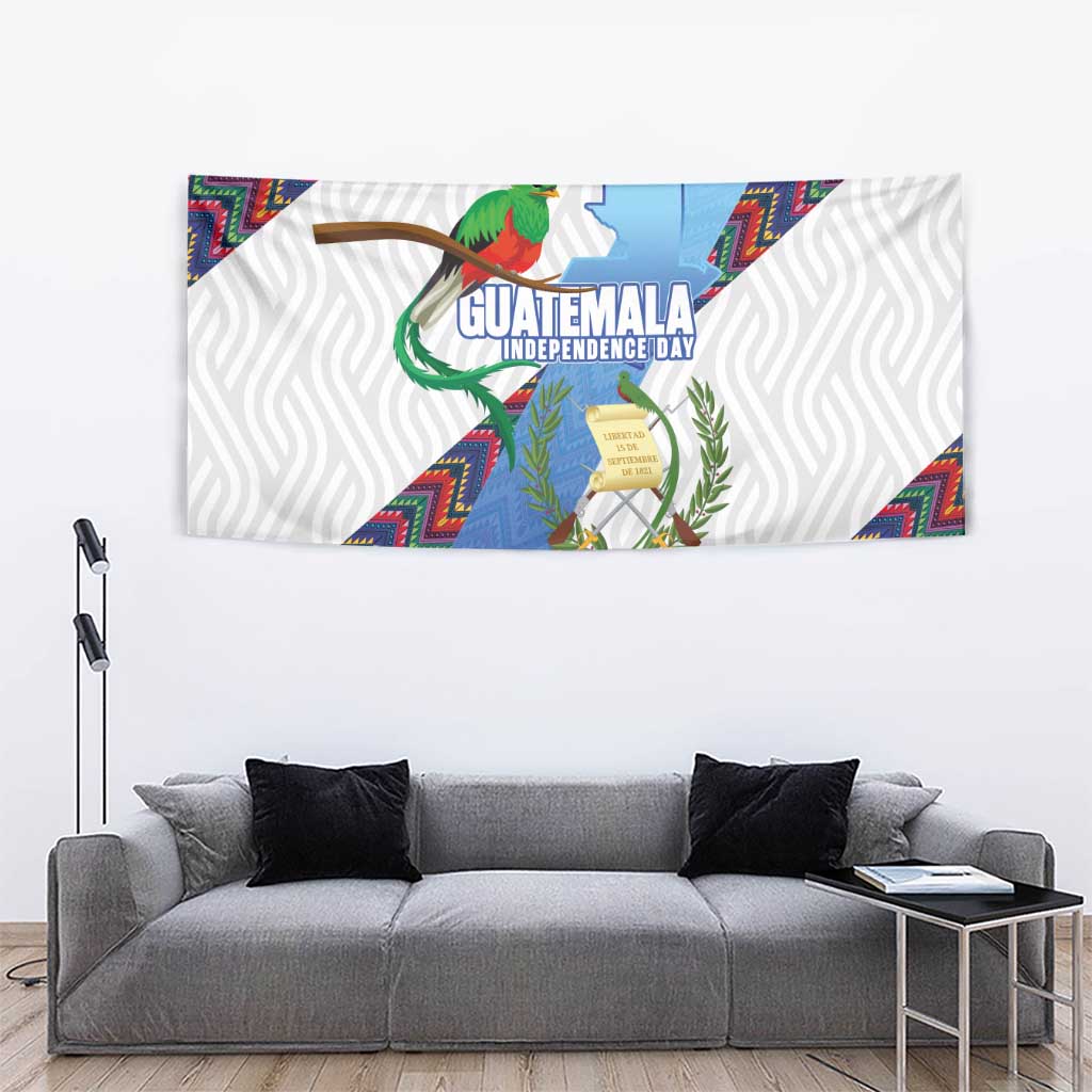 Guatemala Independence Day Tapestry Resplendent Quetzal with Coat of Arms and Maya Textiles - Wonder Print Shop