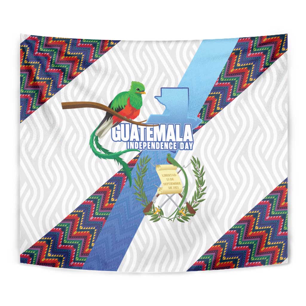 Guatemala Independence Day Tapestry Resplendent Quetzal with Coat of Arms and Maya Textiles - Wonder Print Shop