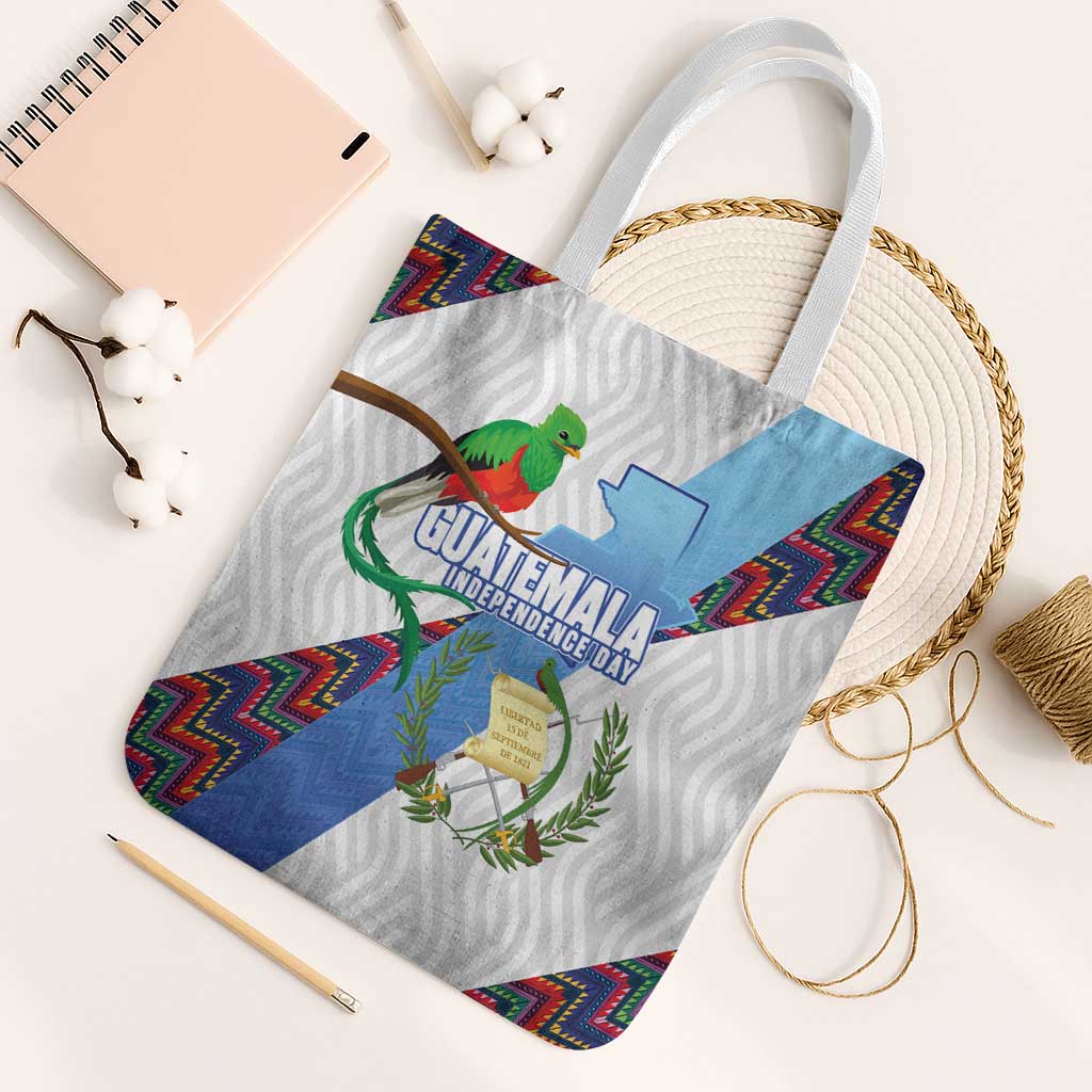 Guatemala Independence Day Tote Bag Resplendent Quetzal with Coat of Arms and Maya Textiles - Wonder Print Shop