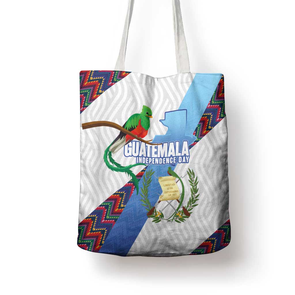 Guatemala Independence Day Tote Bag Resplendent Quetzal with Coat of Arms and Maya Textiles - Wonder Print Shop