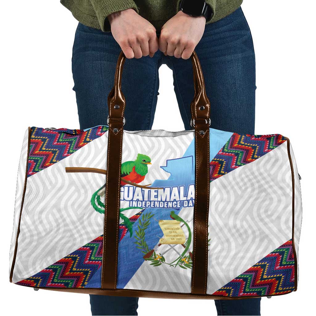 Guatemala Independence Day Travel Bag Resplendent Quetzal with Coat of Arms and Maya Textiles - Wonder Print Shop