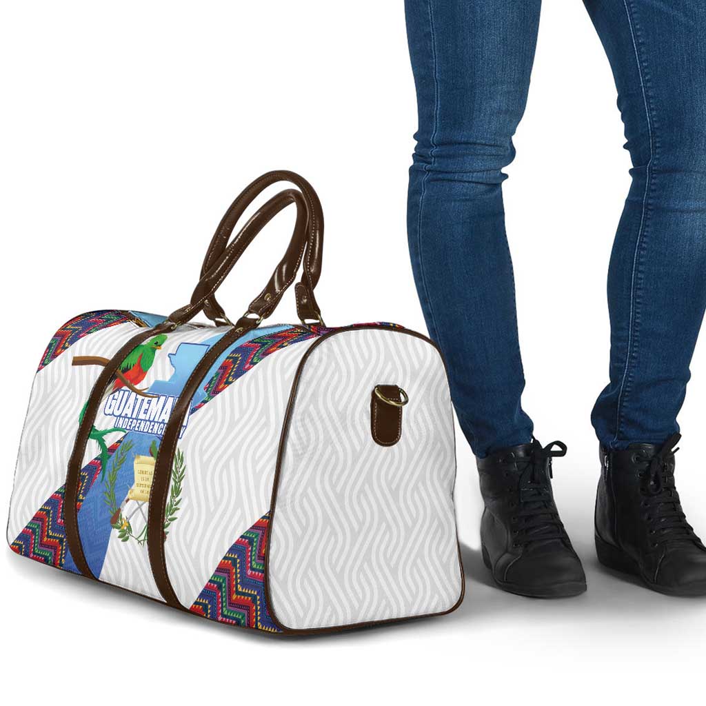 Guatemala Independence Day Travel Bag Resplendent Quetzal with Coat of Arms and Maya Textiles - Wonder Print Shop