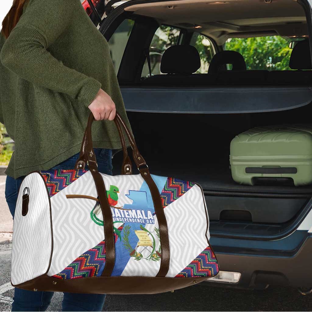 Guatemala Independence Day Travel Bag Resplendent Quetzal with Coat of Arms and Maya Textiles - Wonder Print Shop