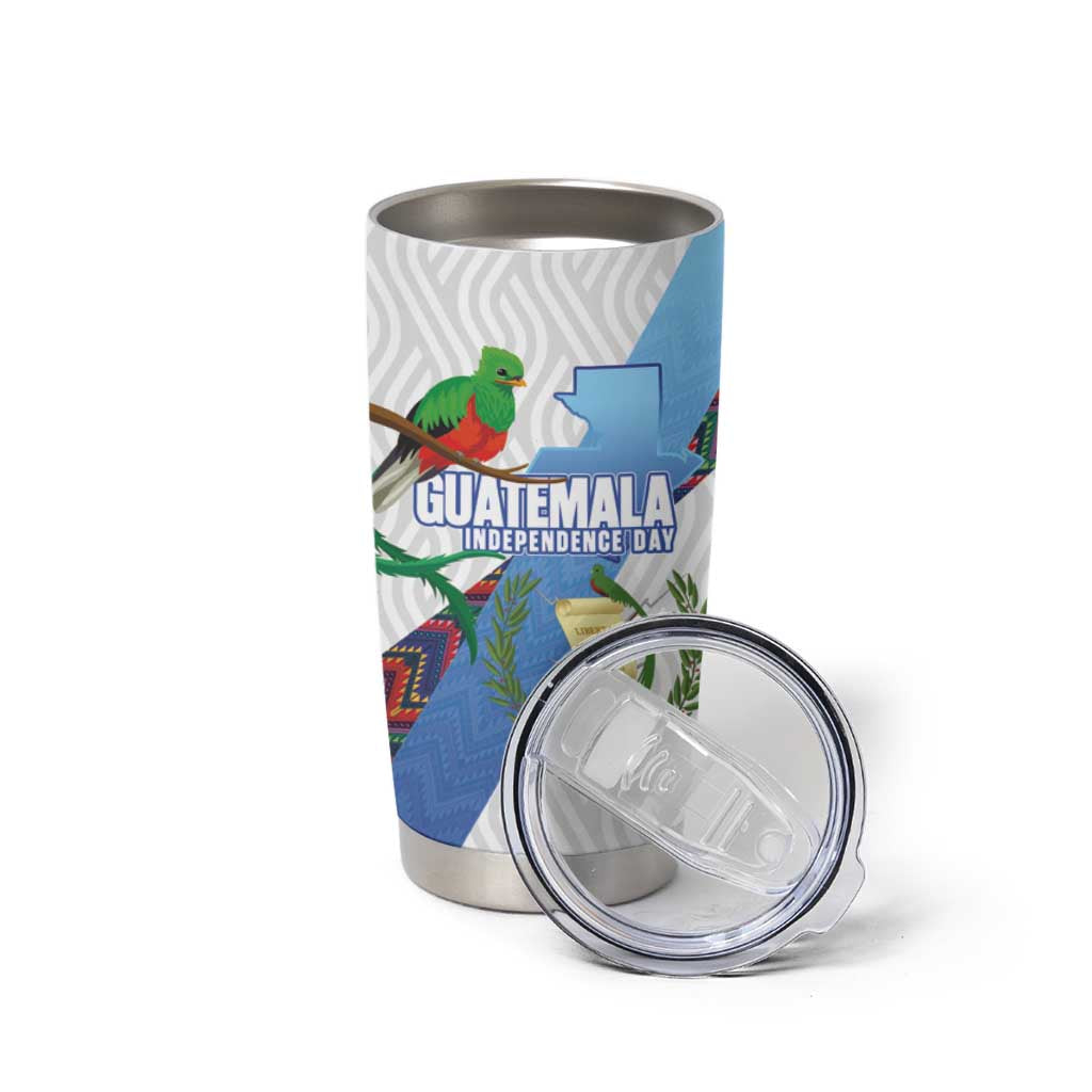 Guatemala Independence Day Tumbler Cup Resplendent Quetzal with Coat of Arms and Maya Textiles - Wonder Print Shop