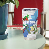 Guatemala Independence Day Tumbler Cup Resplendent Quetzal with Coat of Arms and Maya Textiles - Wonder Print Shop
