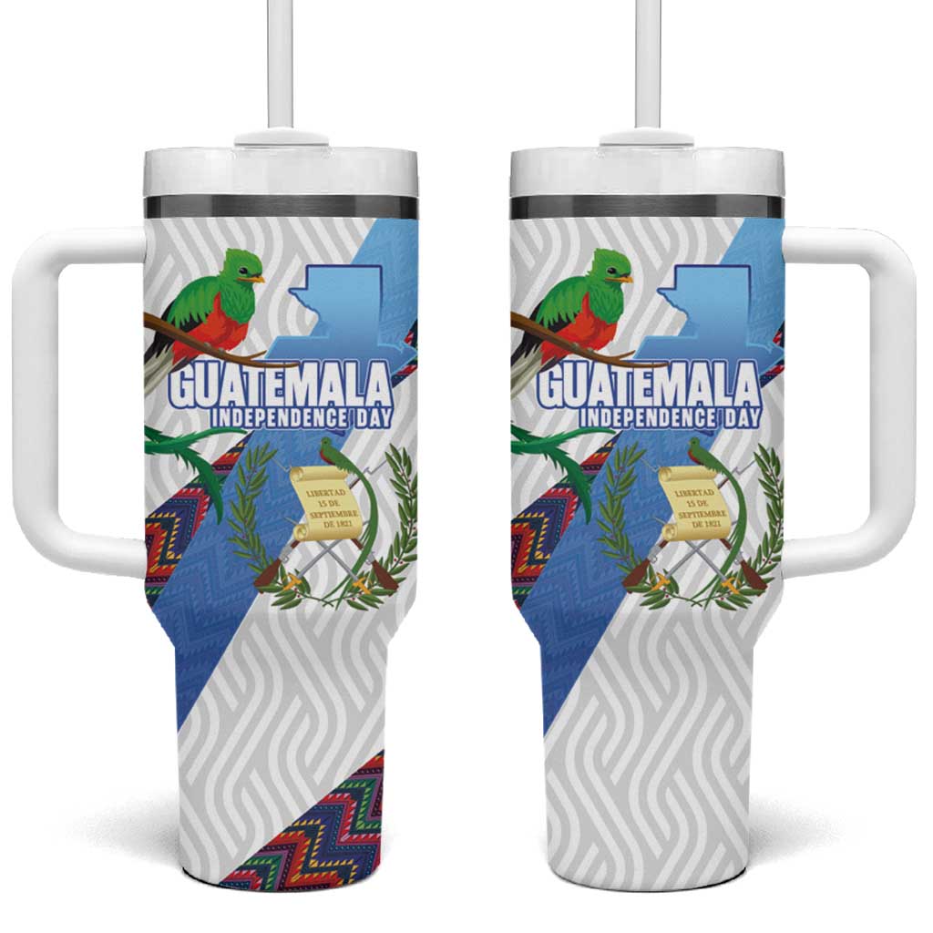 Guatemala Independence Day Tumbler With Handle Resplendent Quetzal with Coat of Arms and Maya Textiles - Wonder Print Shop
