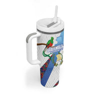 Guatemala Independence Day Tumbler With Handle Resplendent Quetzal with Coat of Arms and Maya Textiles - Wonder Print Shop