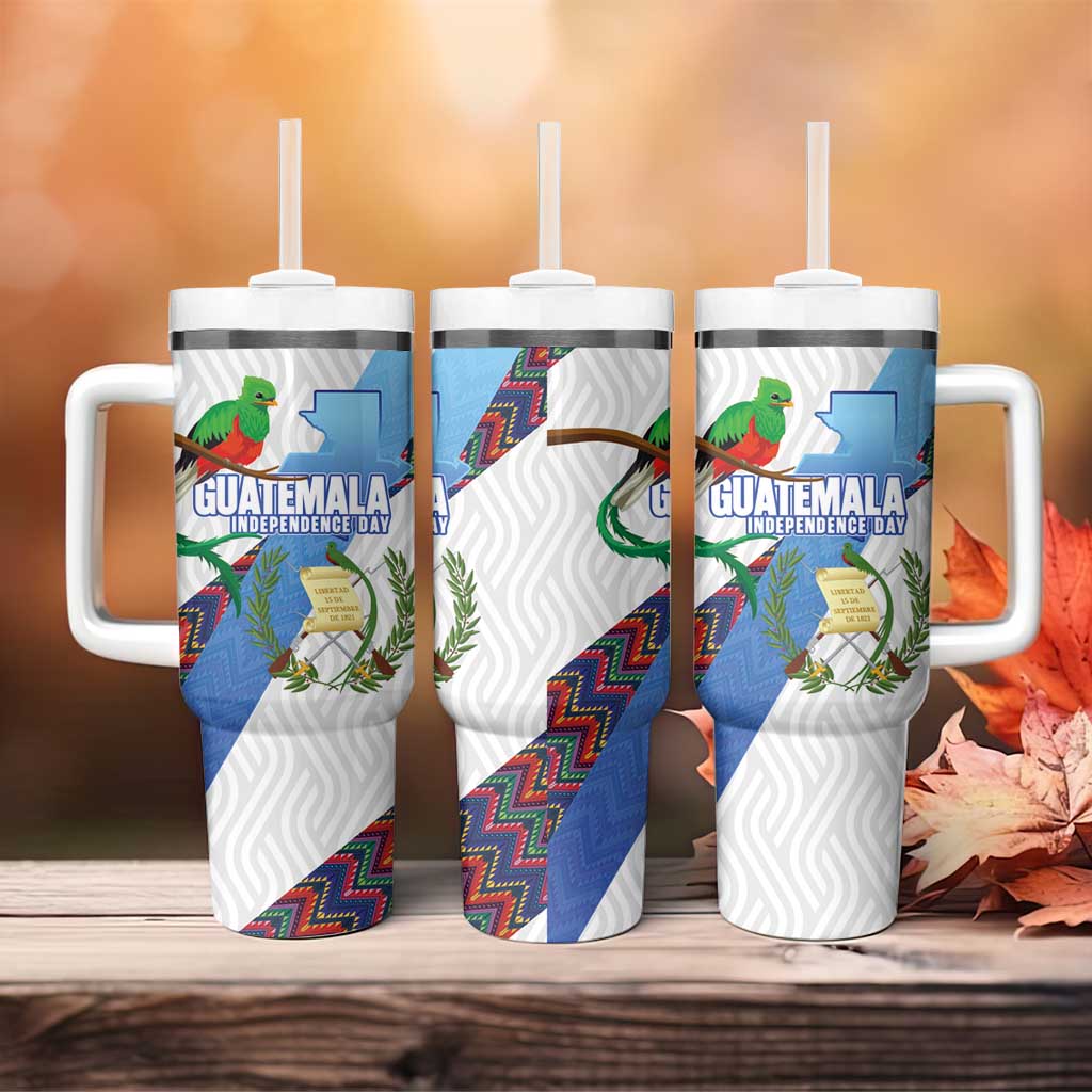 Guatemala Independence Day Tumbler With Handle Resplendent Quetzal with Coat of Arms and Maya Textiles - Wonder Print Shop