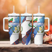 Guatemala Independence Day Tumbler With Handle Resplendent Quetzal with Coat of Arms and Maya Textiles - Wonder Print Shop