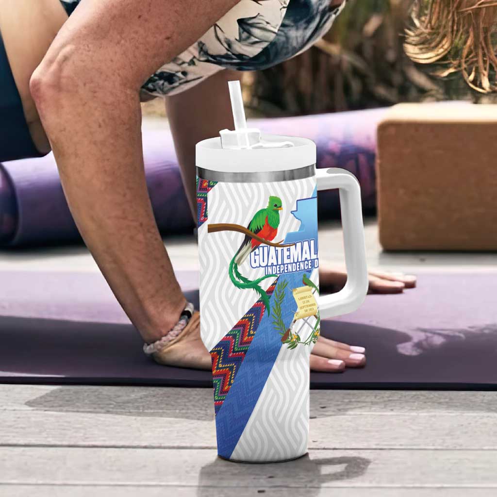 Guatemala Independence Day Tumbler With Handle Resplendent Quetzal with Coat of Arms and Maya Textiles - Wonder Print Shop