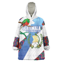 Guatemala Independence Day Wearable Blanket Hoodie Resplendent Quetzal with Coat of Arms and Maya Textiles - Wonder Print Shop