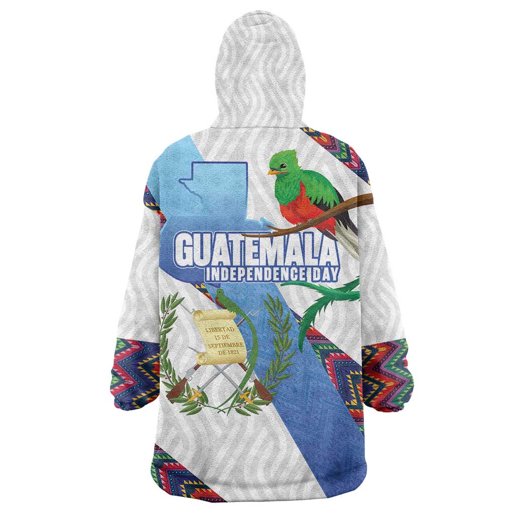 Guatemala Independence Day Wearable Blanket Hoodie Resplendent Quetzal with Coat of Arms and Maya Textiles - Wonder Print Shop