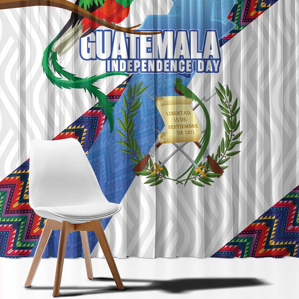 Guatemala Independence Day Window Curtain Resplendent Quetzal with Coat of Arms and Maya Textiles - Wonder Print Shop