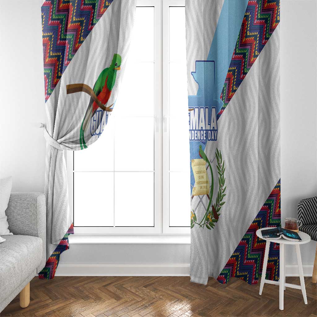 Guatemala Independence Day Window Curtain Resplendent Quetzal with Coat of Arms and Maya Textiles - Wonder Print Shop