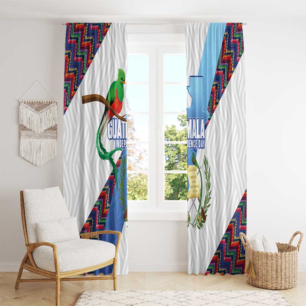 Guatemala Independence Day Window Curtain Resplendent Quetzal with Coat of Arms and Maya Textiles - Wonder Print Shop