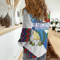Guatemala Independence Day Women Casual Shirt Resplendent Quetzal with Coat of Arms and Maya Textiles - Wonder Print Shop