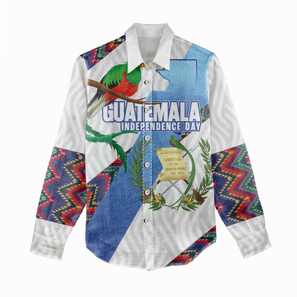 Guatemala Independence Day Women Casual Shirt Resplendent Quetzal with Coat of Arms and Maya Textiles - Wonder Print Shop