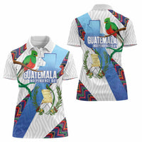 Guatemala Independence Day Women Polo Shirt Resplendent Quetzal with Coat of Arms and Maya Textiles - Wonder Print Shop