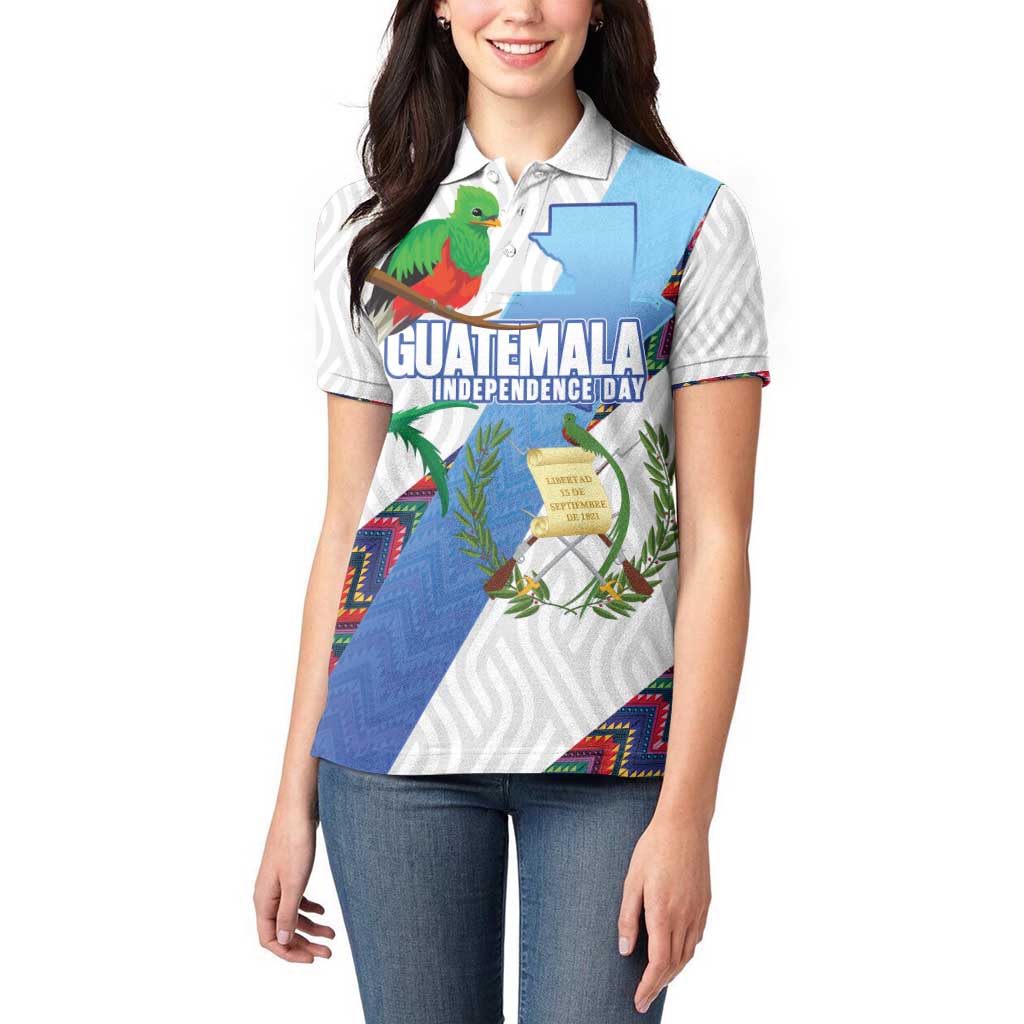 Guatemala Independence Day Women Polo Shirt Resplendent Quetzal with Coat of Arms and Maya Textiles - Wonder Print Shop