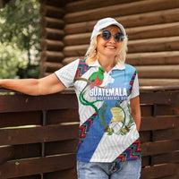 Guatemala Independence Day Women Polo Shirt Resplendent Quetzal with Coat of Arms and Maya Textiles - Wonder Print Shop