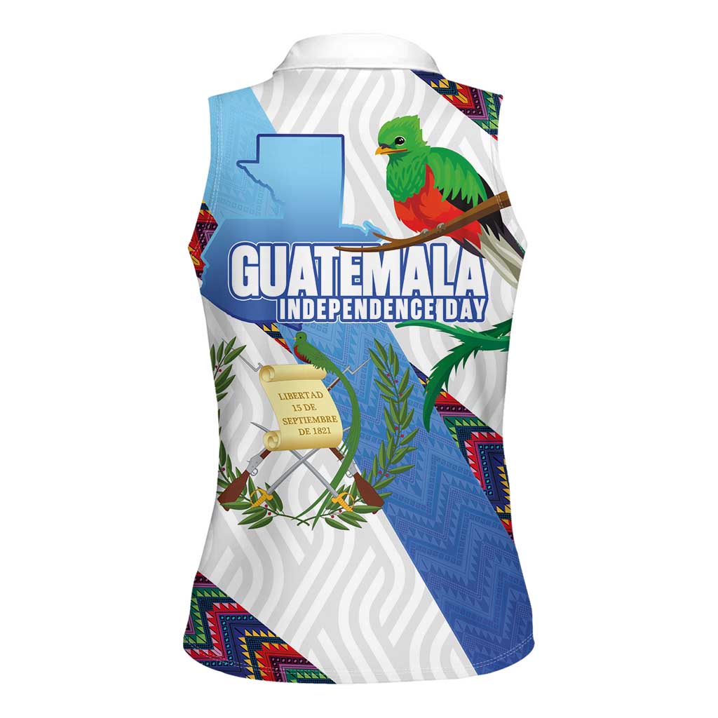 Guatemala Independence Day Women Sleeveless Polo Shirt Resplendent Quetzal with Coat of Arms and Maya Textiles - Wonder Print Shop