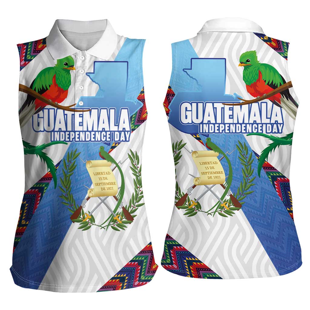Guatemala Independence Day Women Sleeveless Polo Shirt Resplendent Quetzal with Coat of Arms and Maya Textiles - Wonder Print Shop