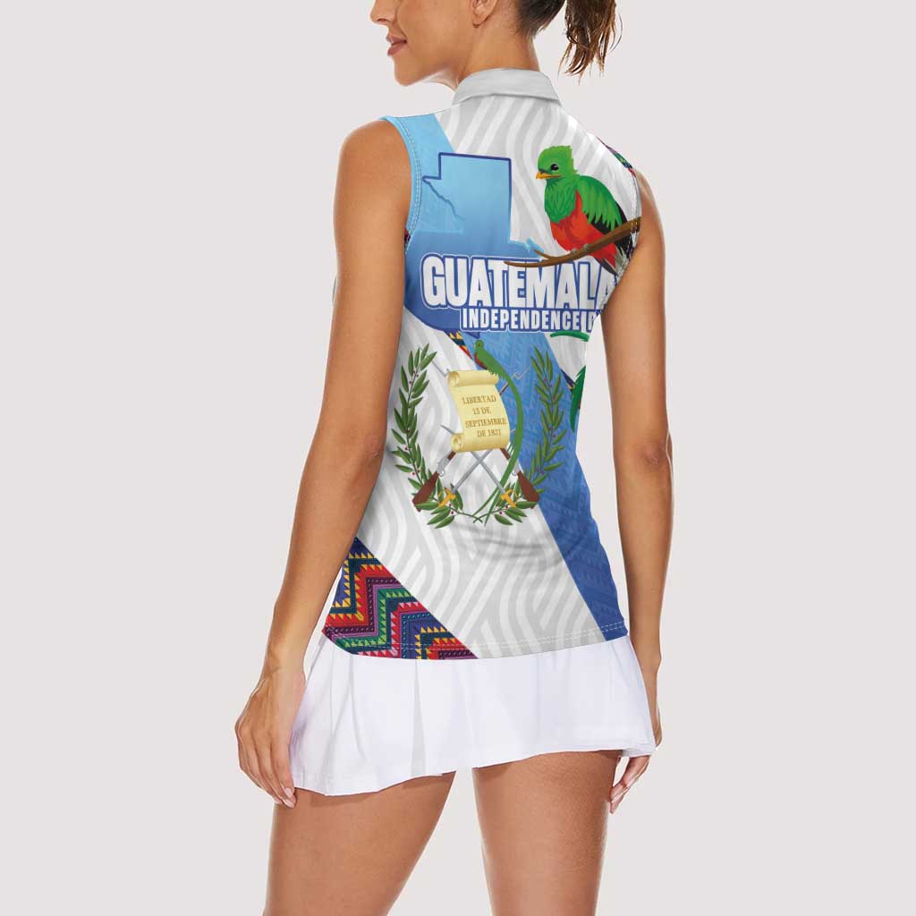 Guatemala Independence Day Women Sleeveless Polo Shirt Resplendent Quetzal with Coat of Arms and Maya Textiles - Wonder Print Shop