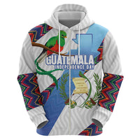 Guatemala Independence Day Zip Hoodie Resplendent Quetzal with Coat of Arms and Maya Textiles - Wonder Print Shop