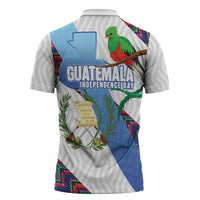 Guatemala Independence Day Zipper Polo Shirt Resplendent Quetzal with Coat of Arms and Maya Textiles - Wonder Print Shop