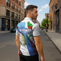 Guatemala Independence Day Zipper Polo Shirt Resplendent Quetzal with Coat of Arms and Maya Textiles - Wonder Print Shop