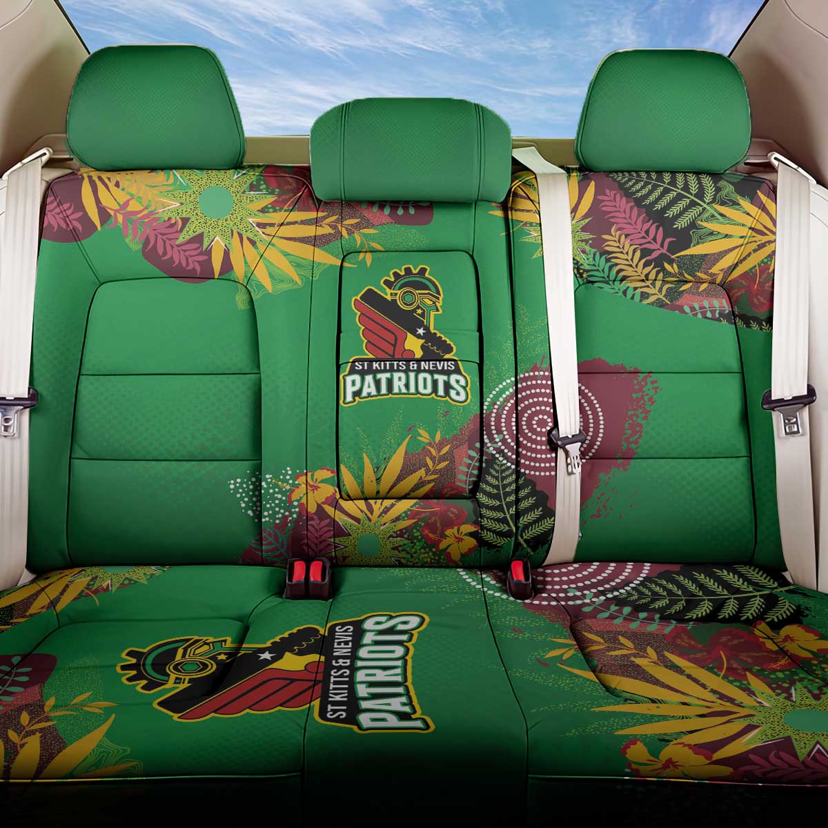 St Kitts and Nevis Cricket Patriots Back Car Seat Cover Caribbean Tropical Plants Sporty Green - Wonder Print Shop