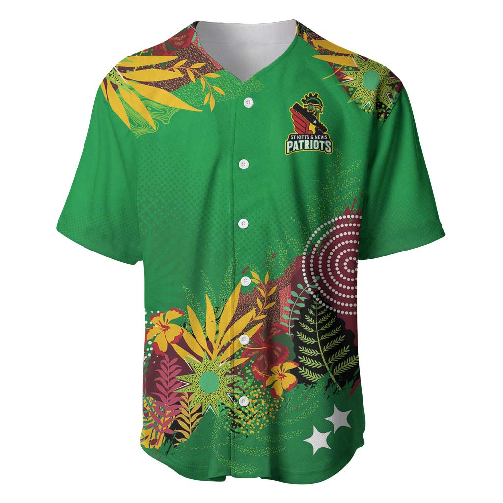 Custom St Kitts and Nevis Cricket Patriots Baseball Jersey Caribbean Tropical Plants Sporty Green - Wonder Print Shop