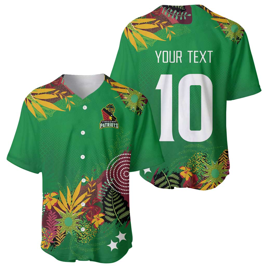 Custom St Kitts and Nevis Cricket Patriots Baseball Jersey Caribbean Tropical Plants Sporty Green - Wonder Print Shop