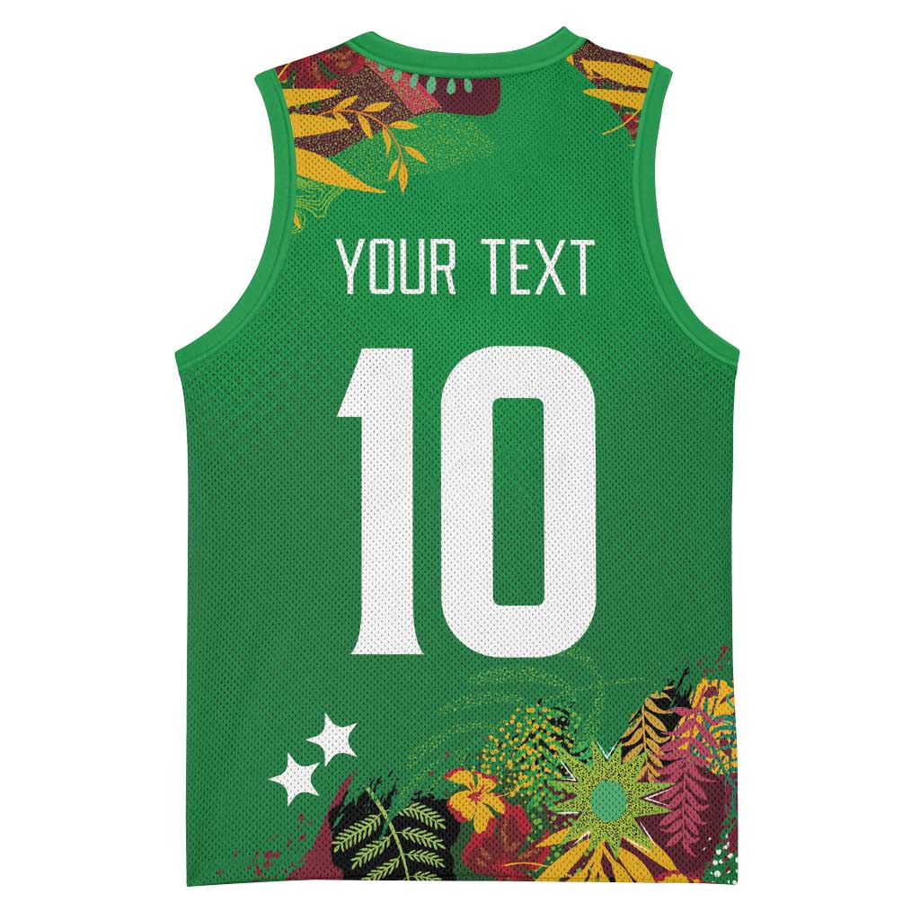 Custom St Kitts and Nevis Cricket Patriots Basketball Jersey Caribbean Tropical Plants Sporty Green - Wonder Print Shop