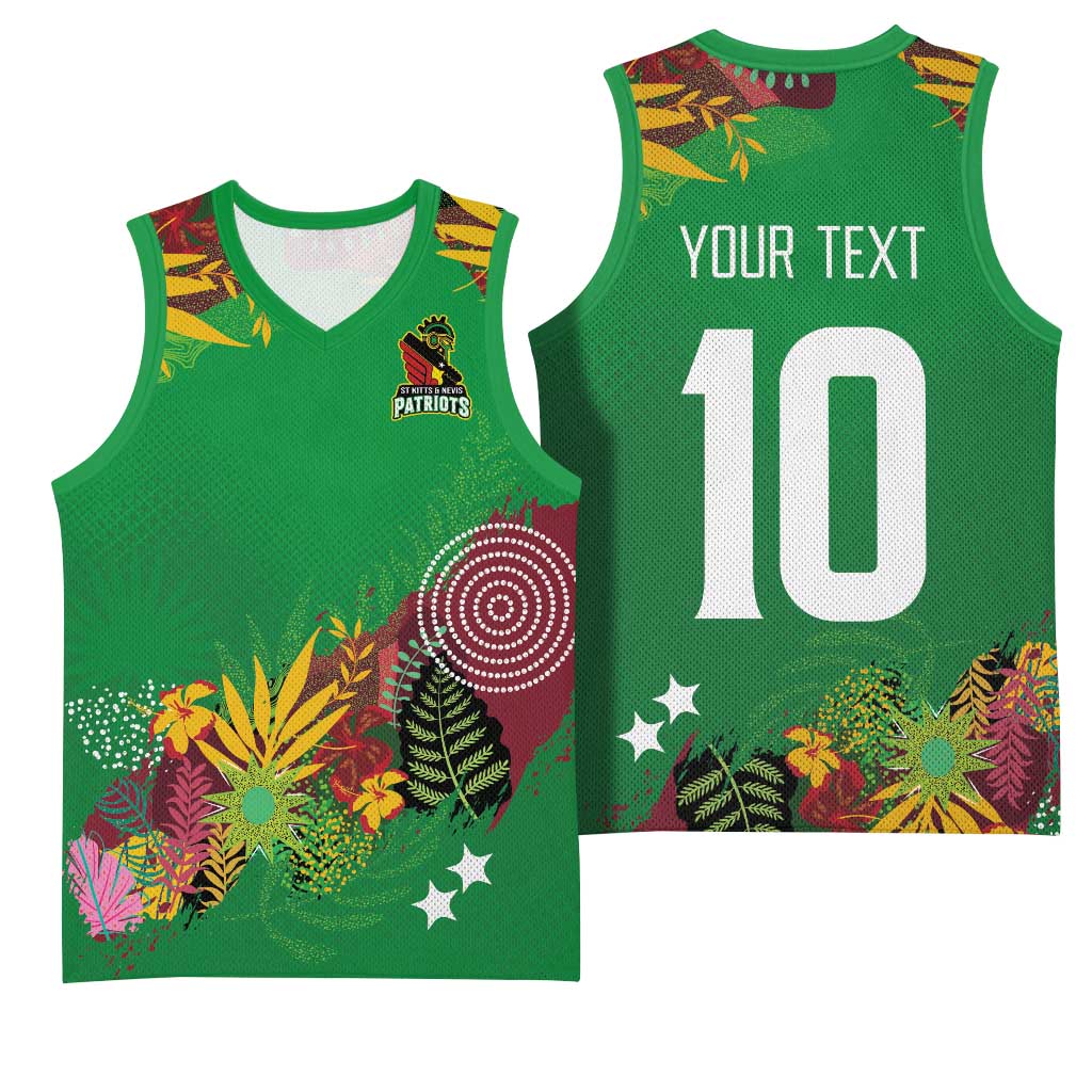 Custom St Kitts and Nevis Cricket Patriots Basketball Jersey Caribbean Tropical Plants Sporty Green - Wonder Print Shop