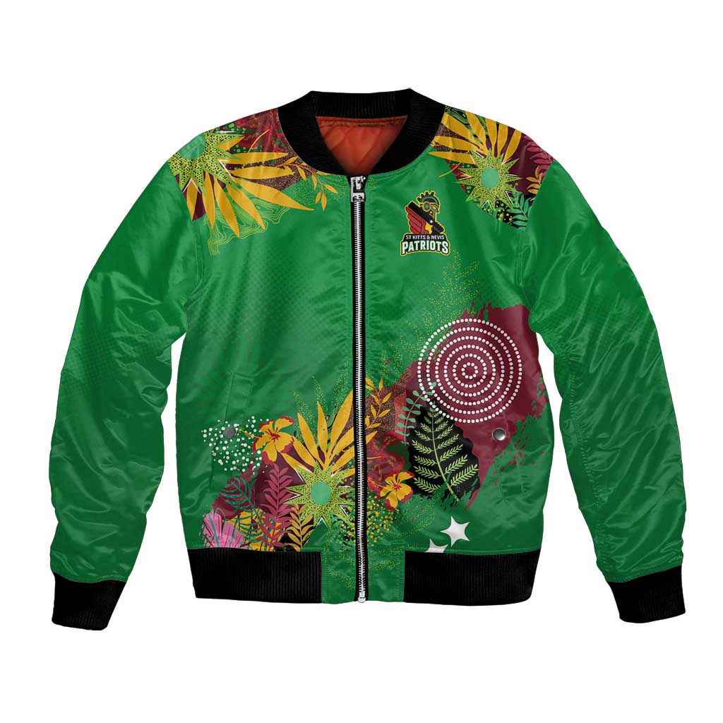 Custom St Kitts and Nevis Cricket Patriots Bomber Jacket Caribbean Tropical Plants Sporty Green - Wonder Print Shop