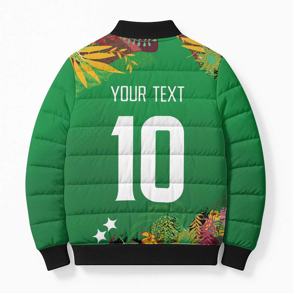 Custom St Kitts and Nevis Cricket Patriots Bomber Puffer Jacket Caribbean Tropical Plants Sporty Green - Wonder Print Shop