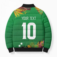Custom St Kitts and Nevis Cricket Patriots Bomber Puffer Jacket Caribbean Tropical Plants Sporty Green - Wonder Print Shop