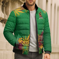 Custom St Kitts and Nevis Cricket Patriots Bomber Puffer Jacket Caribbean Tropical Plants Sporty Green - Wonder Print Shop