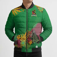 Custom St Kitts and Nevis Cricket Patriots Bomber Puffer Jacket Caribbean Tropical Plants Sporty Green - Wonder Print Shop