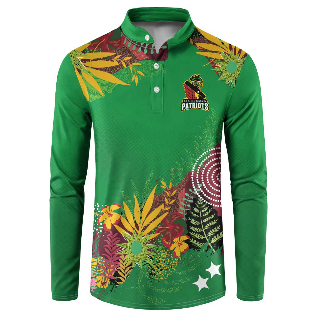 Custom St Kitts and Nevis Cricket Patriots Button Sweatshirt Caribbean Tropical Plants Sporty Green - Wonder Print Shop
