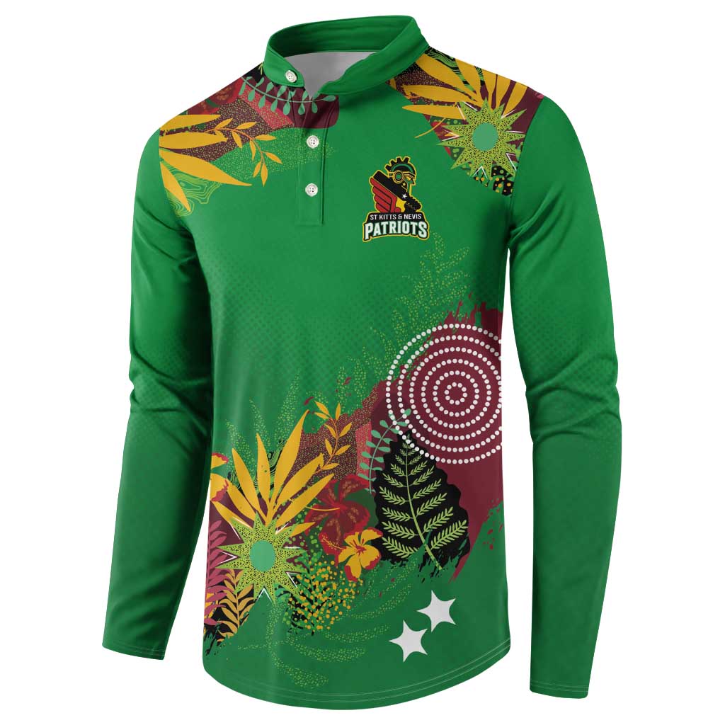 Custom St Kitts and Nevis Cricket Patriots Button Sweatshirt Caribbean Tropical Plants Sporty Green - Wonder Print Shop