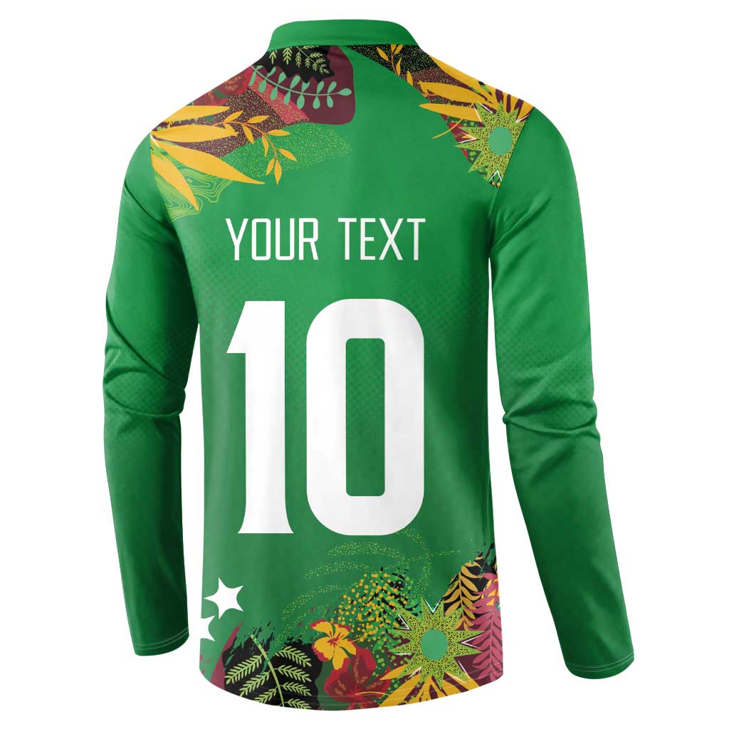 Custom St Kitts and Nevis Cricket Patriots Button Sweatshirt Caribbean Tropical Plants Sporty Green - Wonder Print Shop