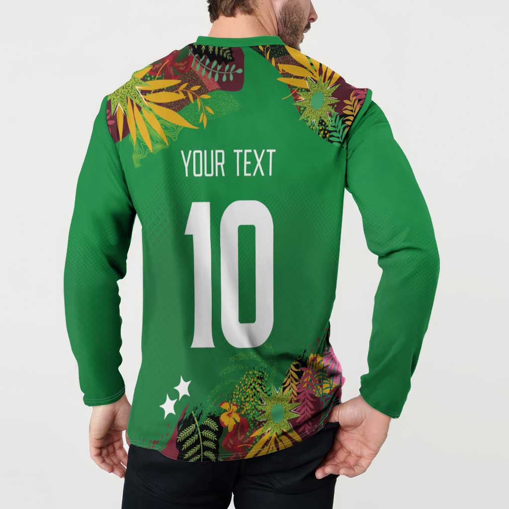 Custom St Kitts and Nevis Cricket Patriots Button Sweatshirt Caribbean Tropical Plants Sporty Green - Wonder Print Shop