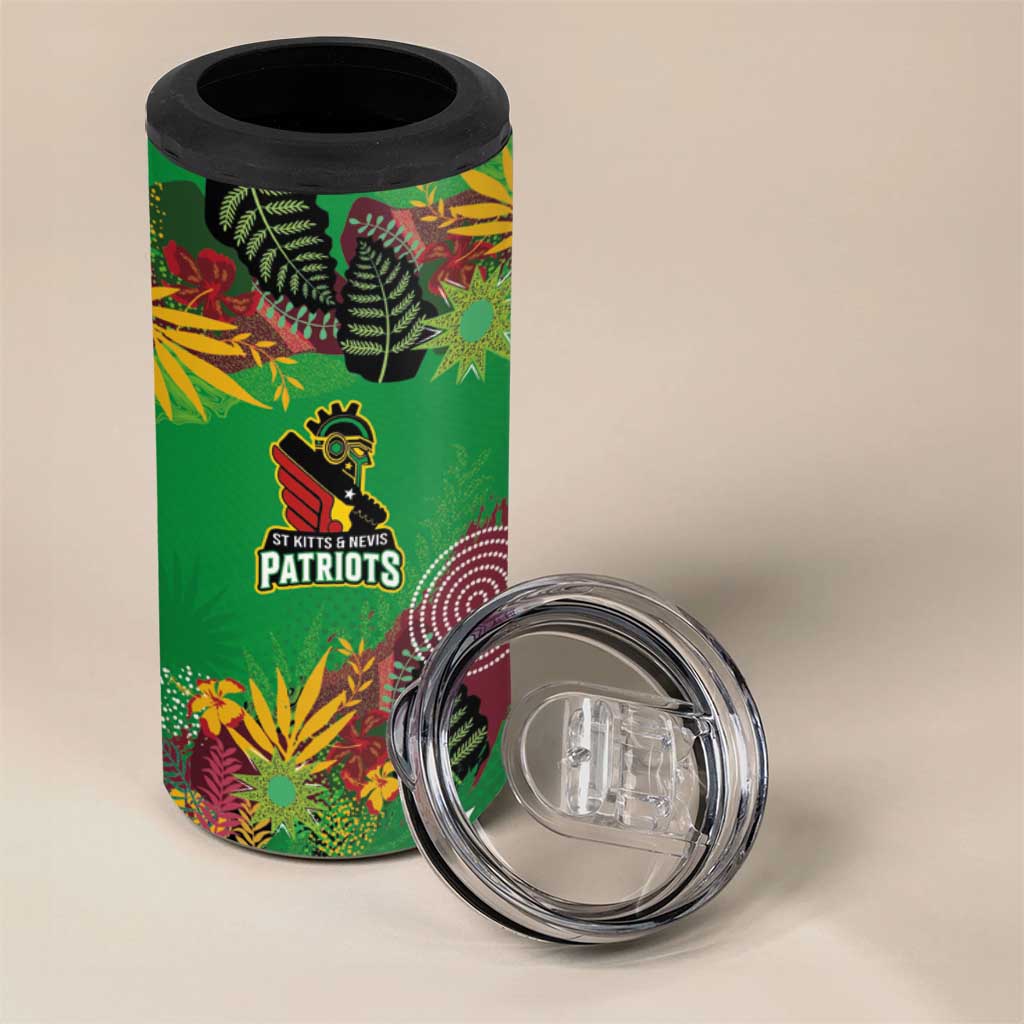 Custom St Kitts and Nevis Cricket Patriots 4 in 1 Can Cooler Tumbler Caribbean Tropical Plants Sporty Green - Wonder Print Shop