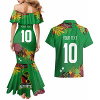 Custom St Kitts and Nevis Cricket Patriots Couples Matching Mermaid Dress and Hawaiian Shirt Caribbean Tropical Plants Sporty Green - Wonder Print Shop