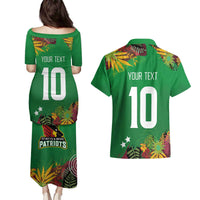 Custom St Kitts and Nevis Cricket Patriots Couples Matching Puletasi and Hawaiian Shirt Caribbean Tropical Plants Sporty Green - Wonder Print Shop