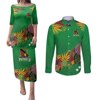 Custom St Kitts and Nevis Cricket Patriots Couples Matching Puletasi and Long Sleeve Button Shirt Caribbean Tropical Plants Sporty Green - Wonder Print Shop